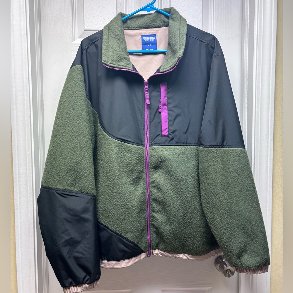 Urban Outfitters Without Walls Green & Black Colorblock Fleece Jacket Full Zip L